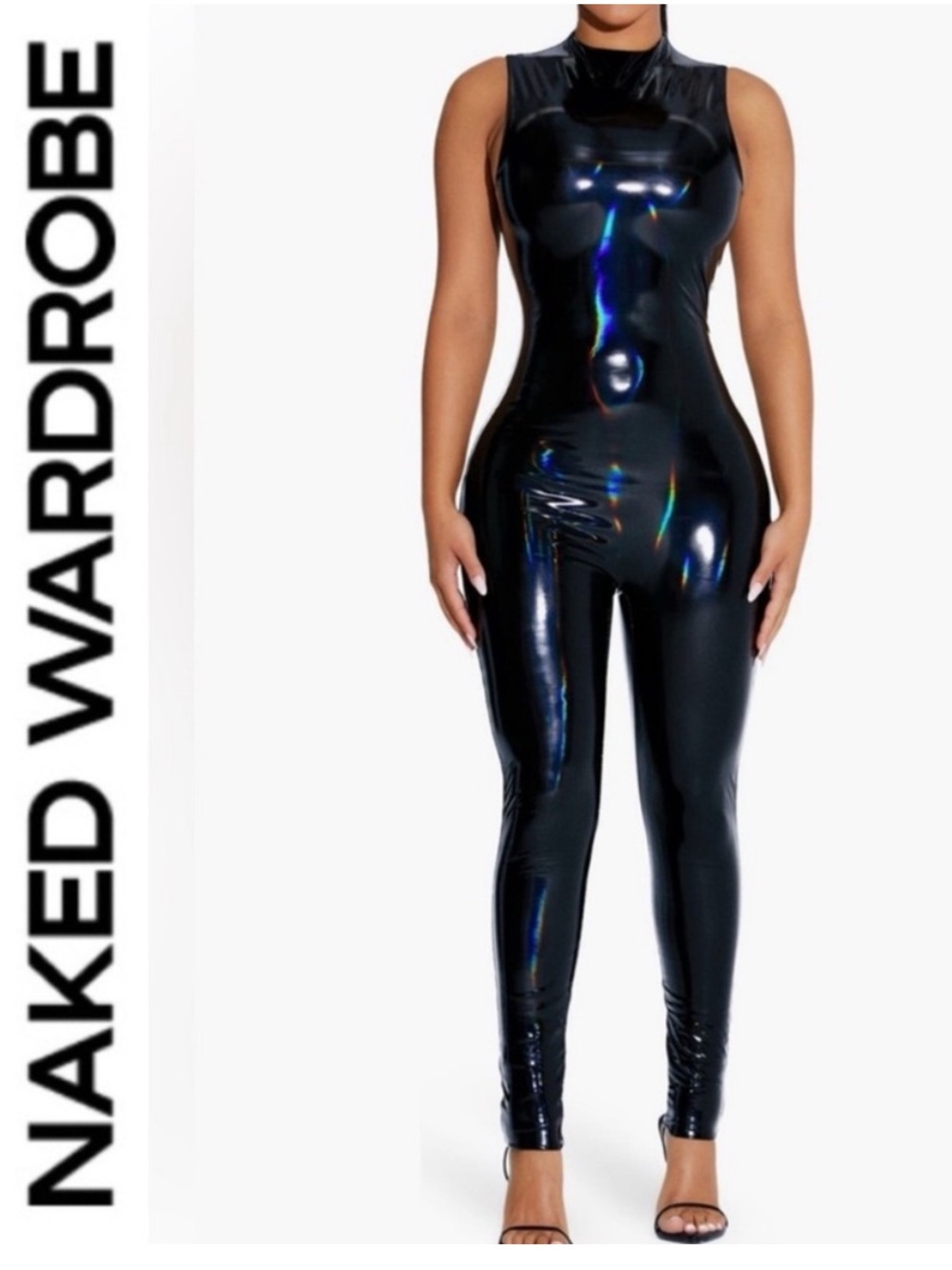 Naked Wardrobe🖤 Vinyl mock neck | sleeveless Jumpsuit Small